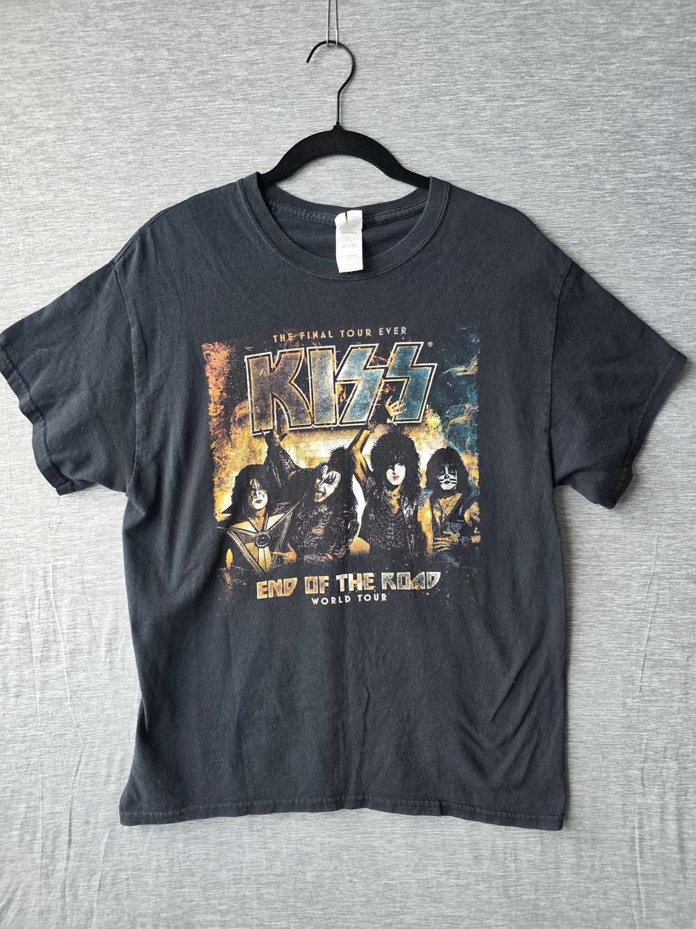 KISS End of the Road World Tour T Shirt Black Gildan Large Final Tour Band Tee